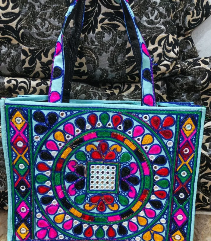 Handmade Embroidered Traditional Tote Bag with Mirror Work
