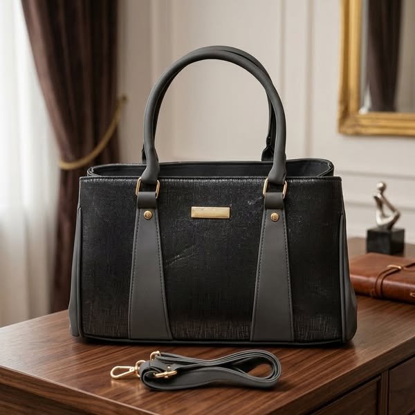 Executive Structured Two-Tone Satchel Handbag with Dual Handles