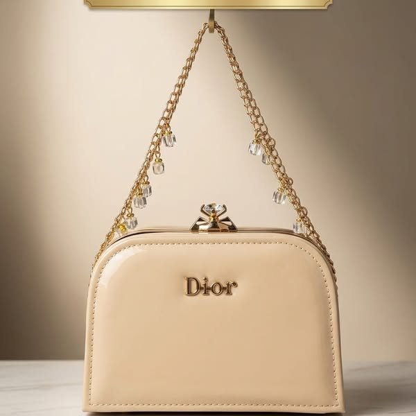 Crystal-Kissed Patent Vanity Frame Evening Clutch with Faceted Charm Chain