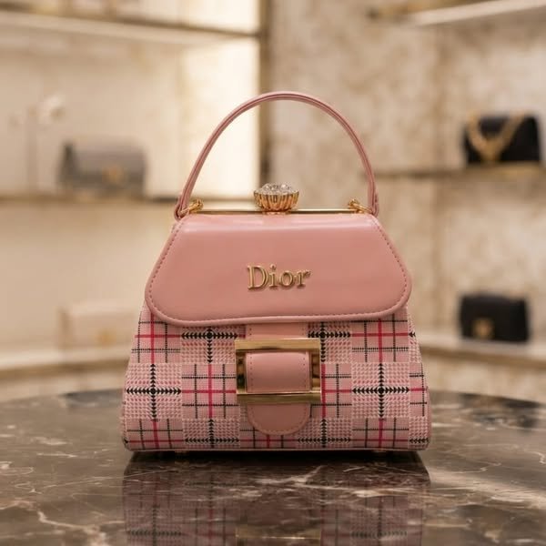 Jewel-Clasp Mini Frame Bag in Pastel Pink Check
