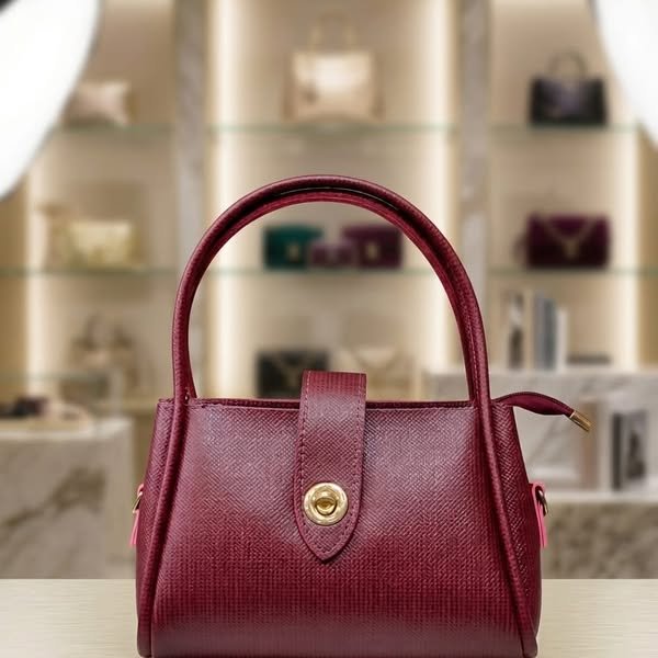 Structured Saffiano Mini Satchel Handbag with Turn-Lock Closure