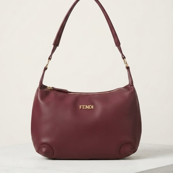 Pleated Crescent Hobo Shoulder Bag in Deep Burgundy Wine