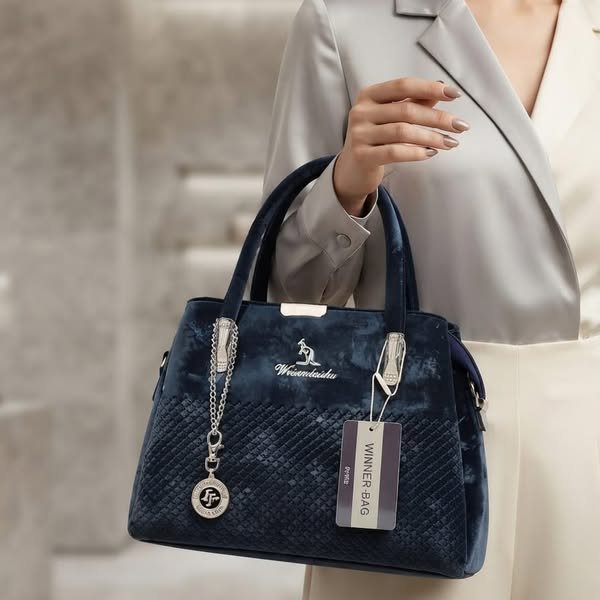 Quilted Velvet Satchel with Kangaroo Emblem and Medallion Charm