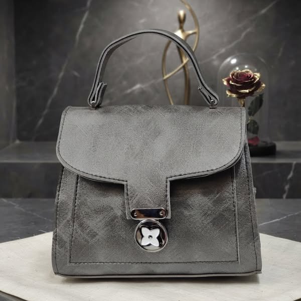 Brushed Texture Structured Satchel with Floral Clover Clasp