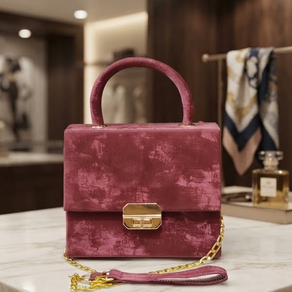 Opulent Crushed Velvet Vanity Box Bag with Beveled Gold Clasp