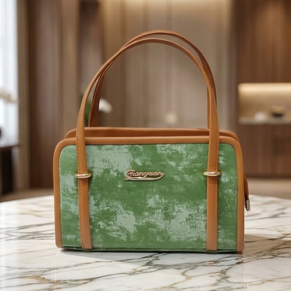 Artisanal Two-Tone Structured Satchel in Sage & Cognac