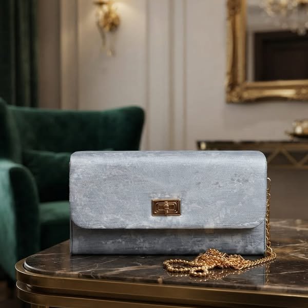 Lustrous Moiré Flap Evening Clutch with Gold Turn-Lock