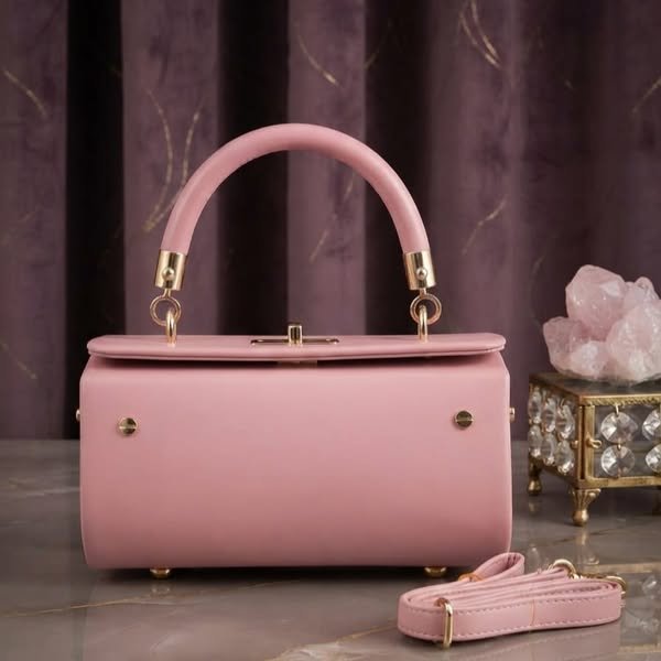 Blush Pink Structured Vanity Trunk Bag with Arched Handle and Detachable Strap