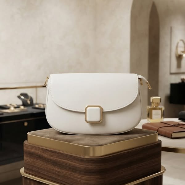 Chic Off-White Minimalist Saddle Flap Crossbody Bag
