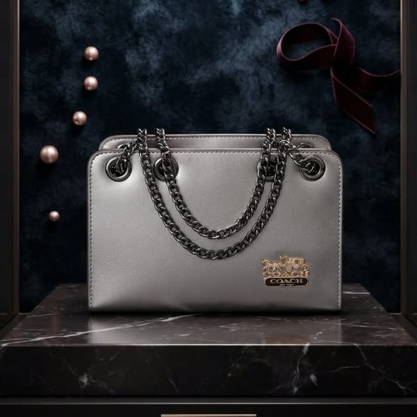 Metallic Pewter Gunmetal Shoulder Bag with Convertible Sliding Chain