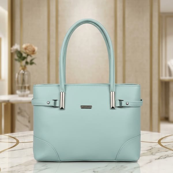 Pastel Mint Structured Shopper Tote Bag with Rolled Handles and Belted Accents