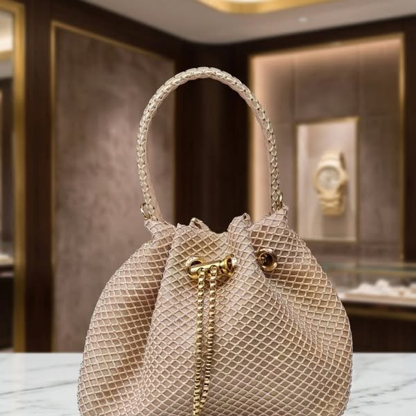 Shimmering Crystal Mesh Evening Potli Bag with Braided Arch Handle